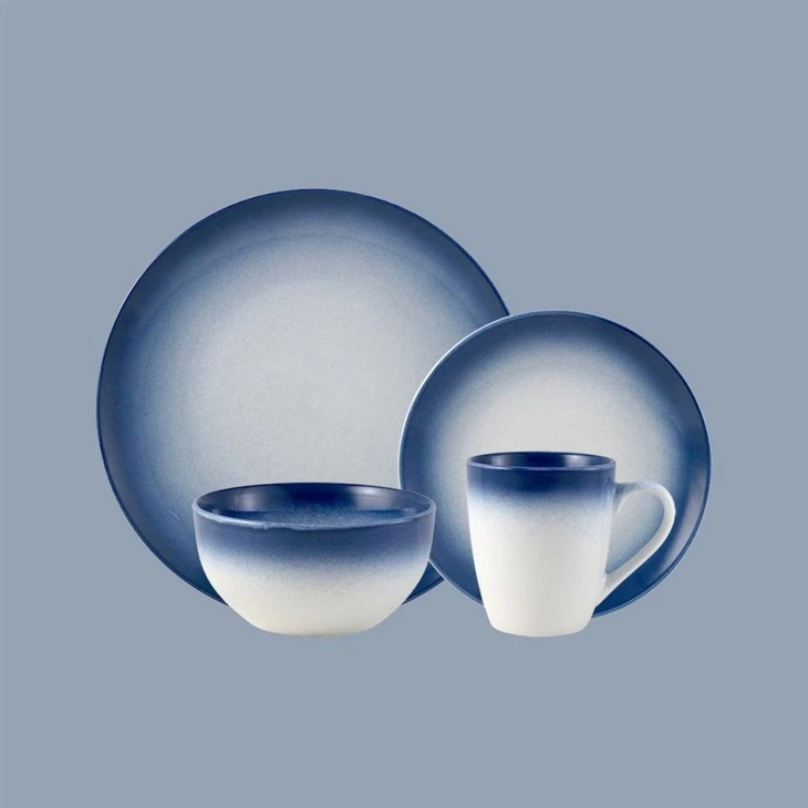 Luminous Collection Chinaware Brown Blue Yellow 16-Piece Porcelain Dinnerware Set, Service For 4
