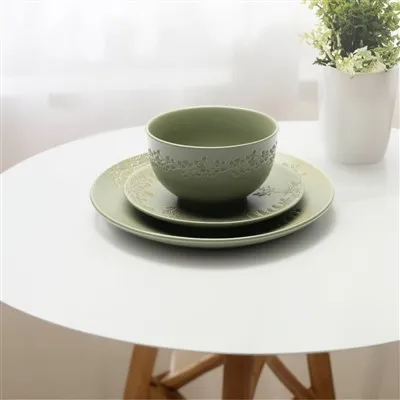 مجموعة أدوات العشاء المطبوعة باللون الأخضر من 12-قطعة