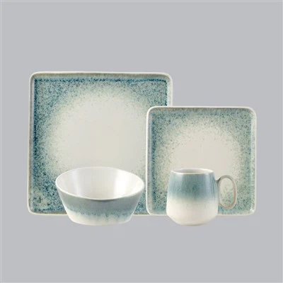 أواني طعام من الخزف الحجري المتفاعل باللون الأخضر من هالو (مجموعة مكونة من 16 قطعة)