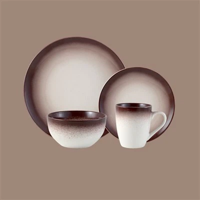 مجموعة أواني صينية من Luminous Collection باللون البني والأزرق والأصفر 16-طقم أواني طعام من البورسلين، خدمة لـ 4 أشخاص